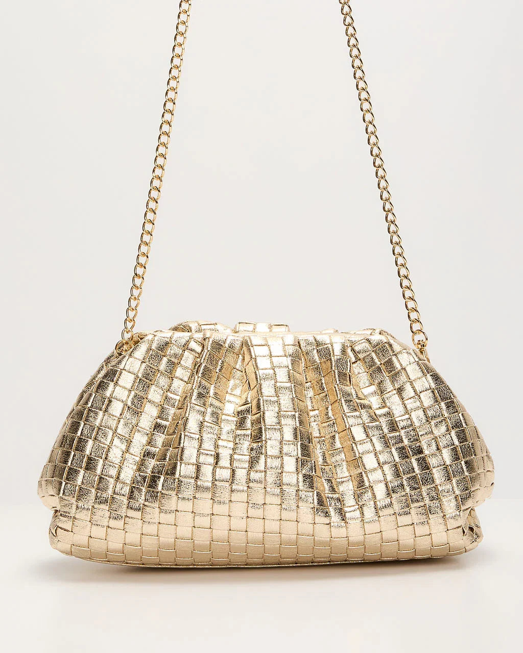 Janice Woven Leather Pouch Clutch
