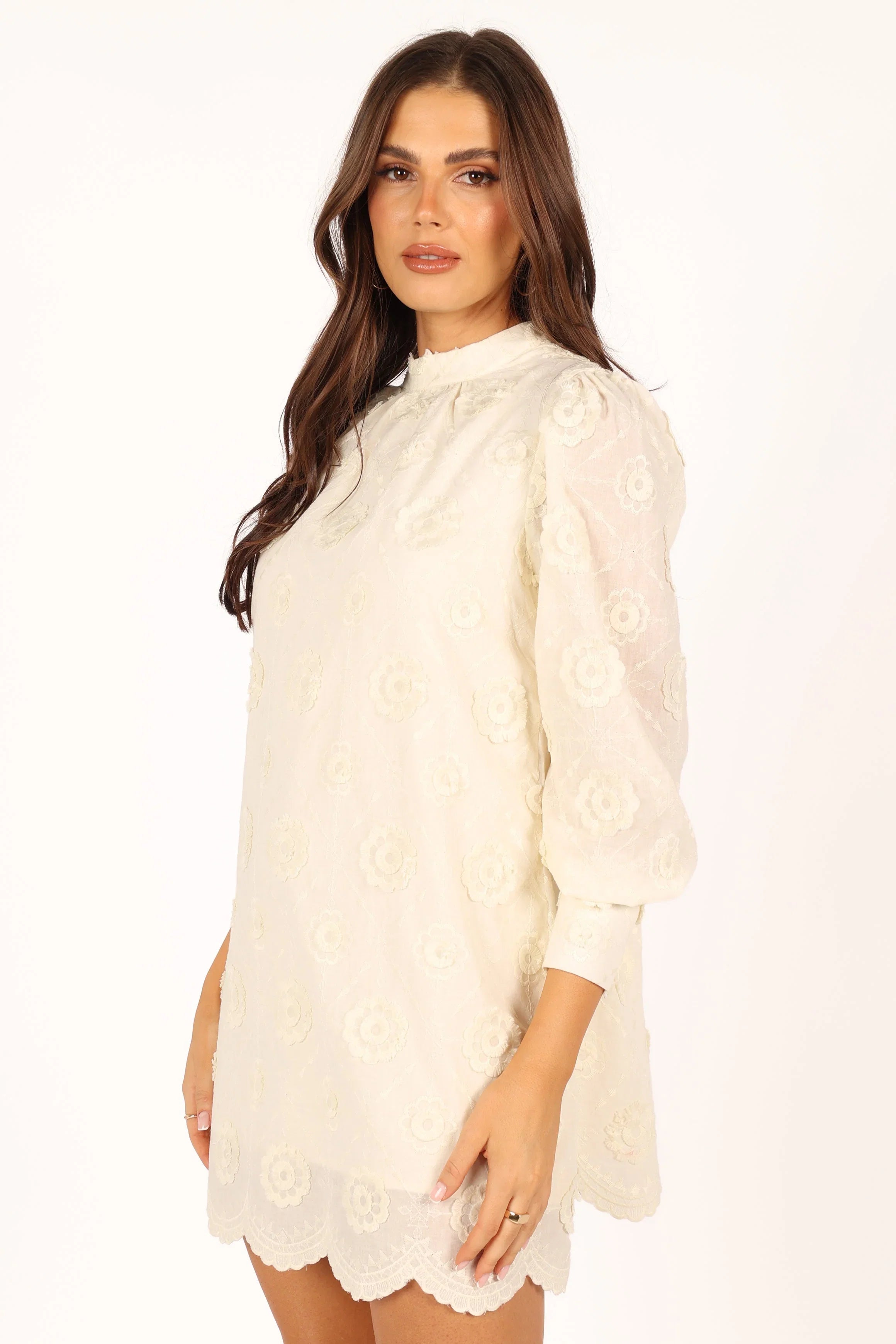 Stefania Long Sleeve Mini Dress Cream