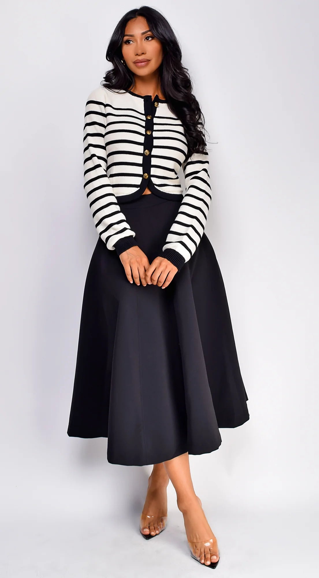 Eliana Stripe Button Down Cardigan Ivory