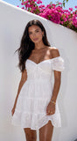 Idylla Eyelet Tiered Mini Dress White