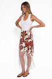 Shelby Midi Fringe Skirt Brown Floral