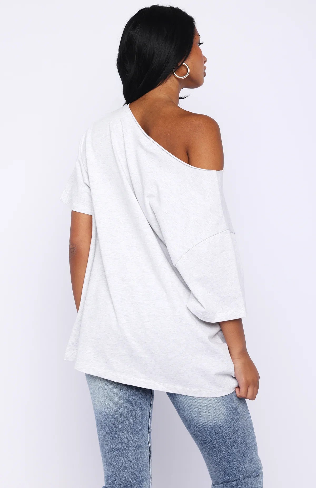 Give Me Options Off Shoulder Tee Light Grey Marle