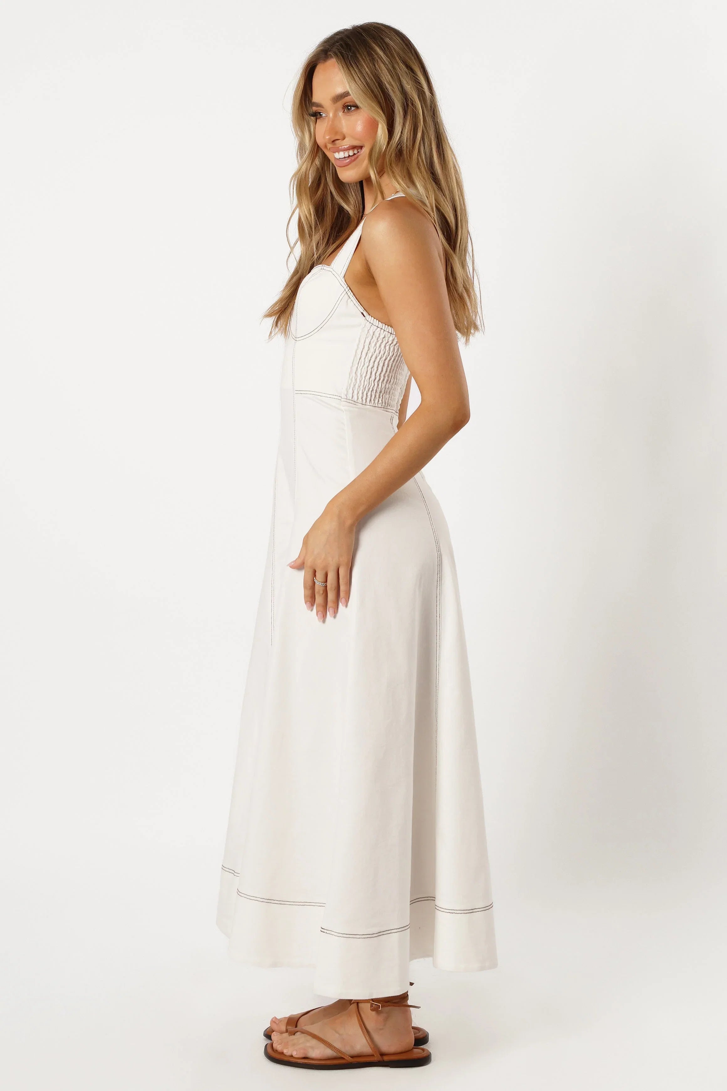 Everly Crossback Midi Dress White Denim