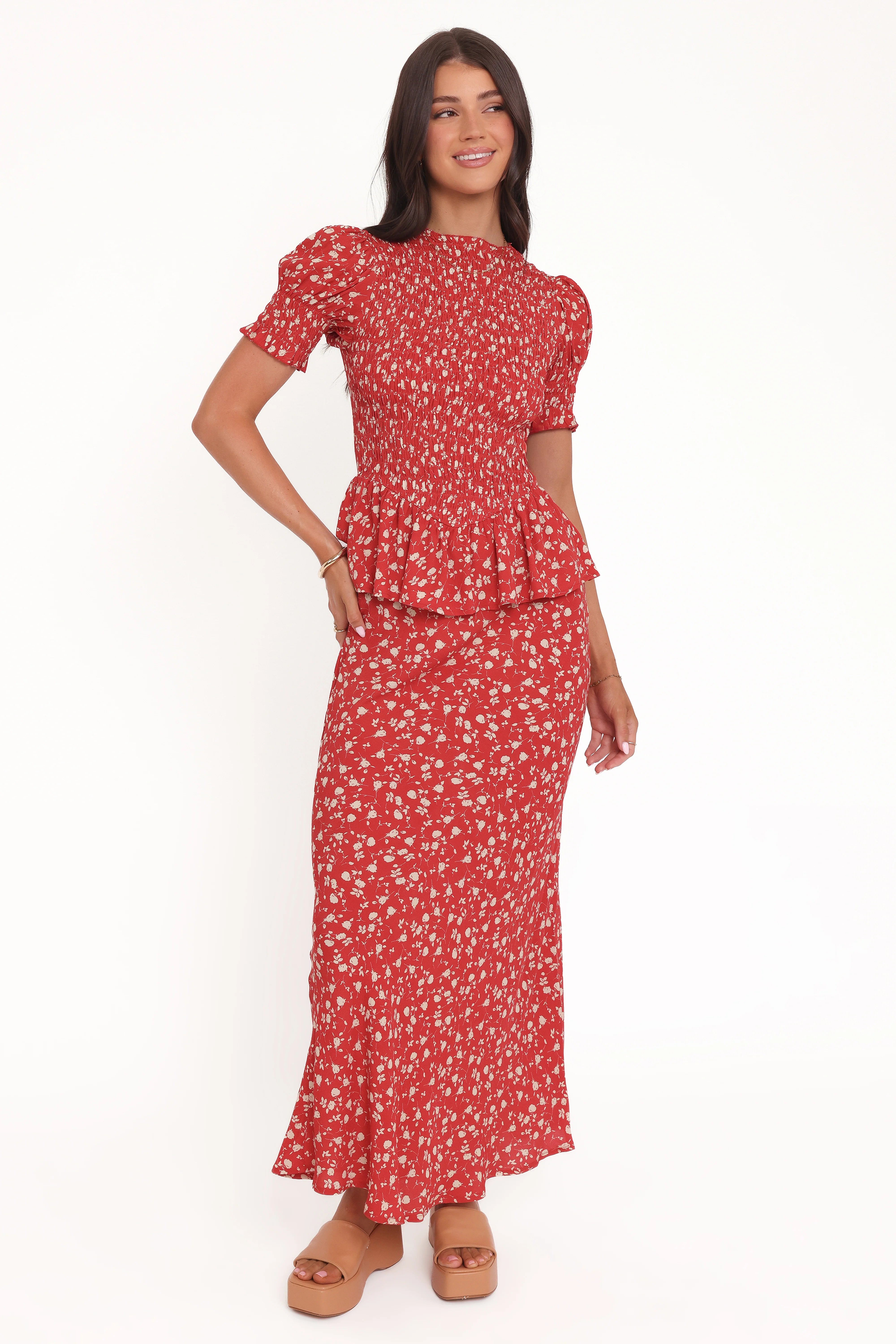 Zoella Peplum Top Red Floral