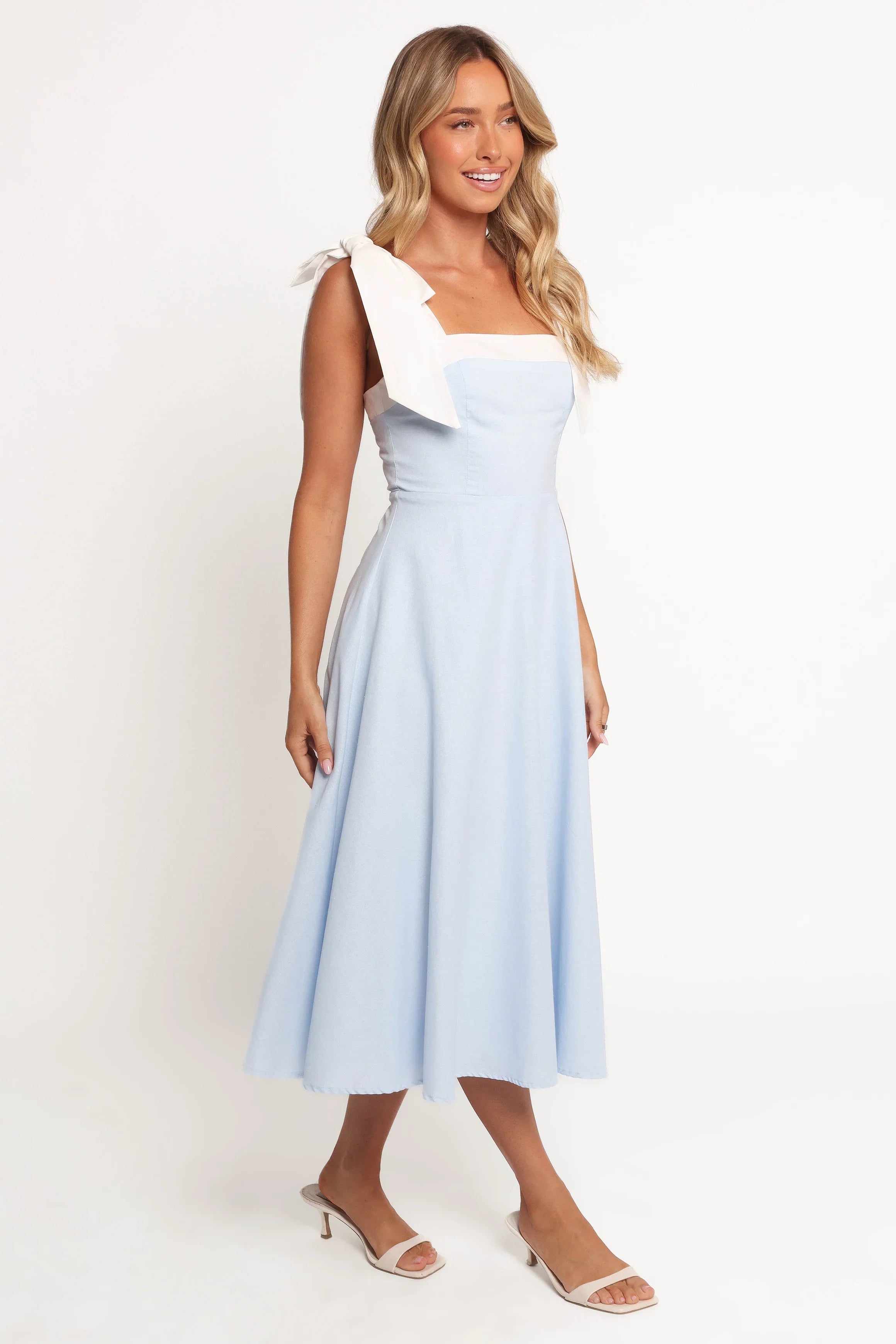 Olinda Midi Dress Pale Blue White