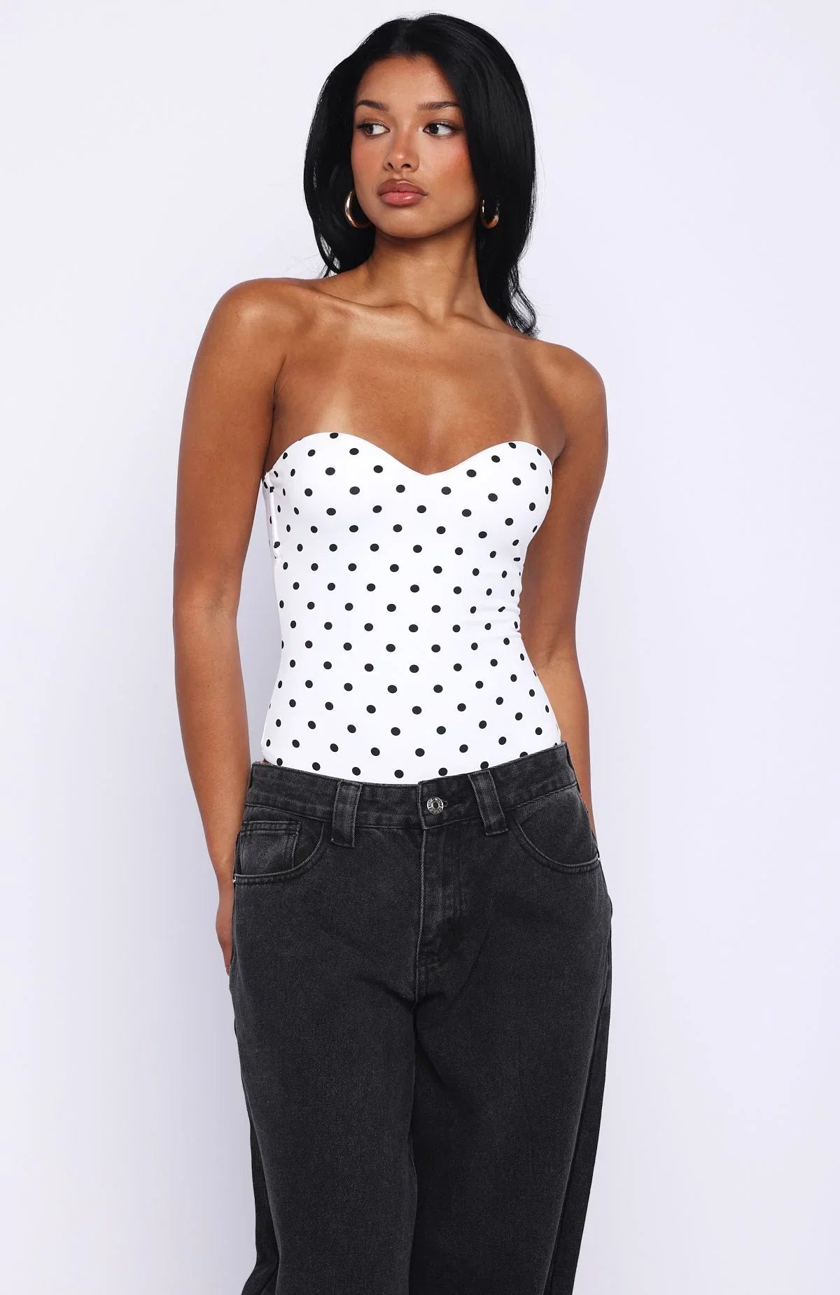 Stuck To You Bodysuit White Black Polka Dot