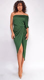 Pearl Venetian Ruched Midi Dress Hunter Green