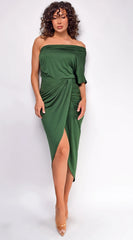 Pearl Venetian Ruched Midi Dress Hunter Green