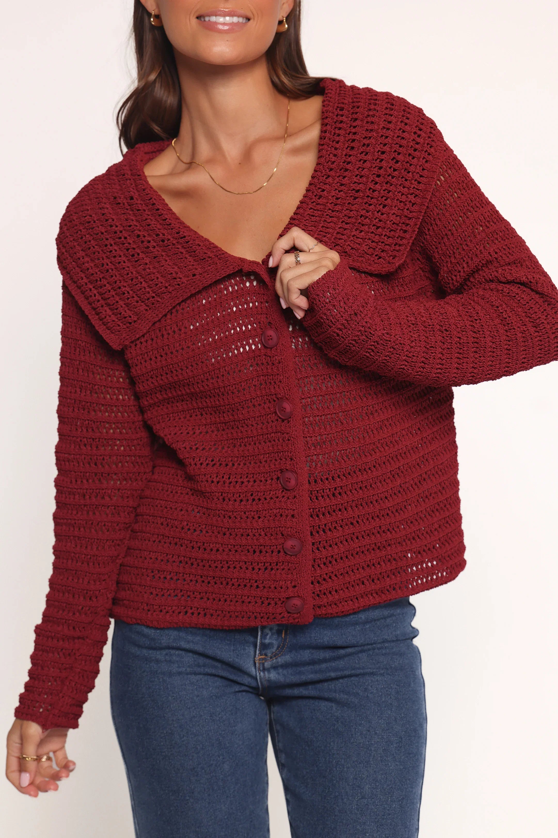 Lyra Large Collar Cardigan Burgundy
