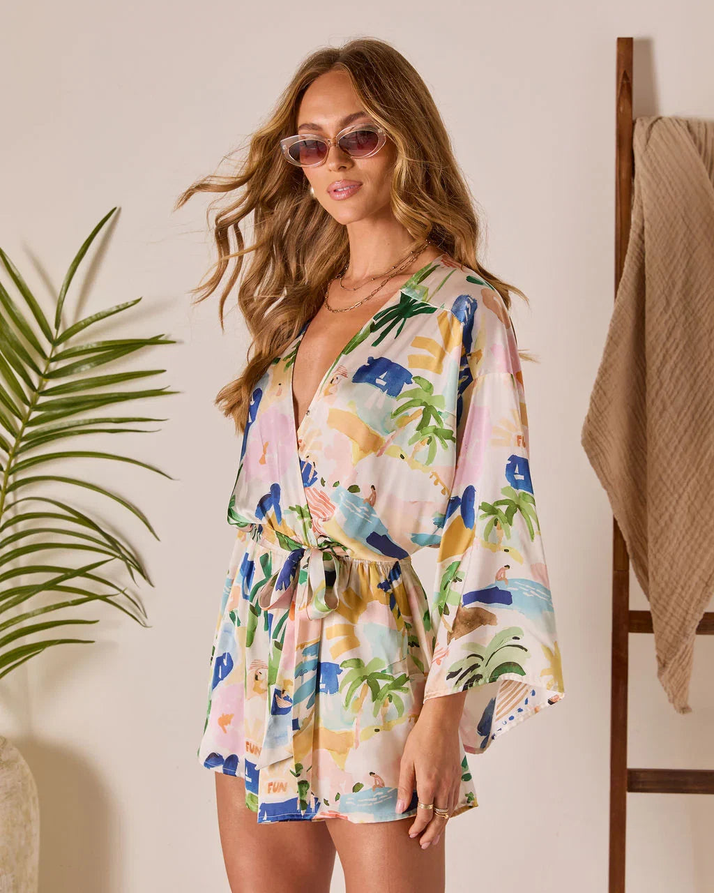 Palm Canyon Satin Tie Waist Romper