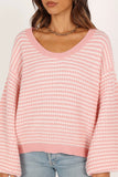 Becca Crewneck Waffle Stitch Stripe Knit Sweater Pink
