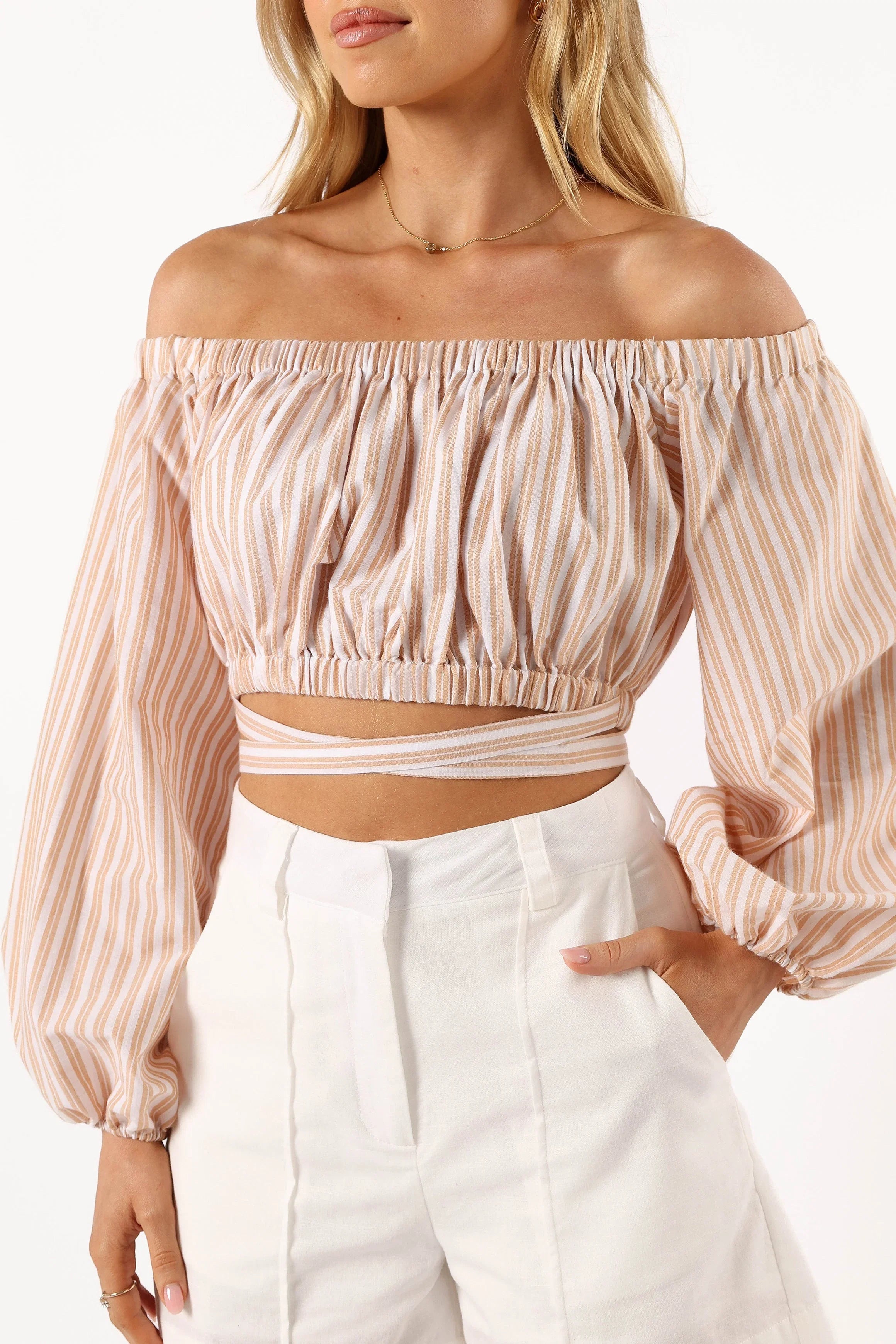 Emilia Wrap Top Beige Ivory