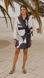 Cassidy Long Sleeve Mini Dress White Navy