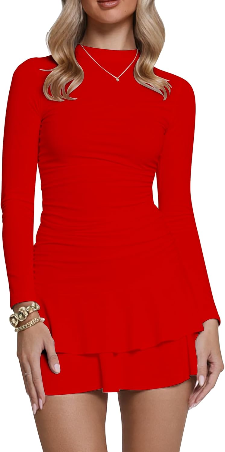 Mock Neck Long Sleeve Bodycon Mini Dress