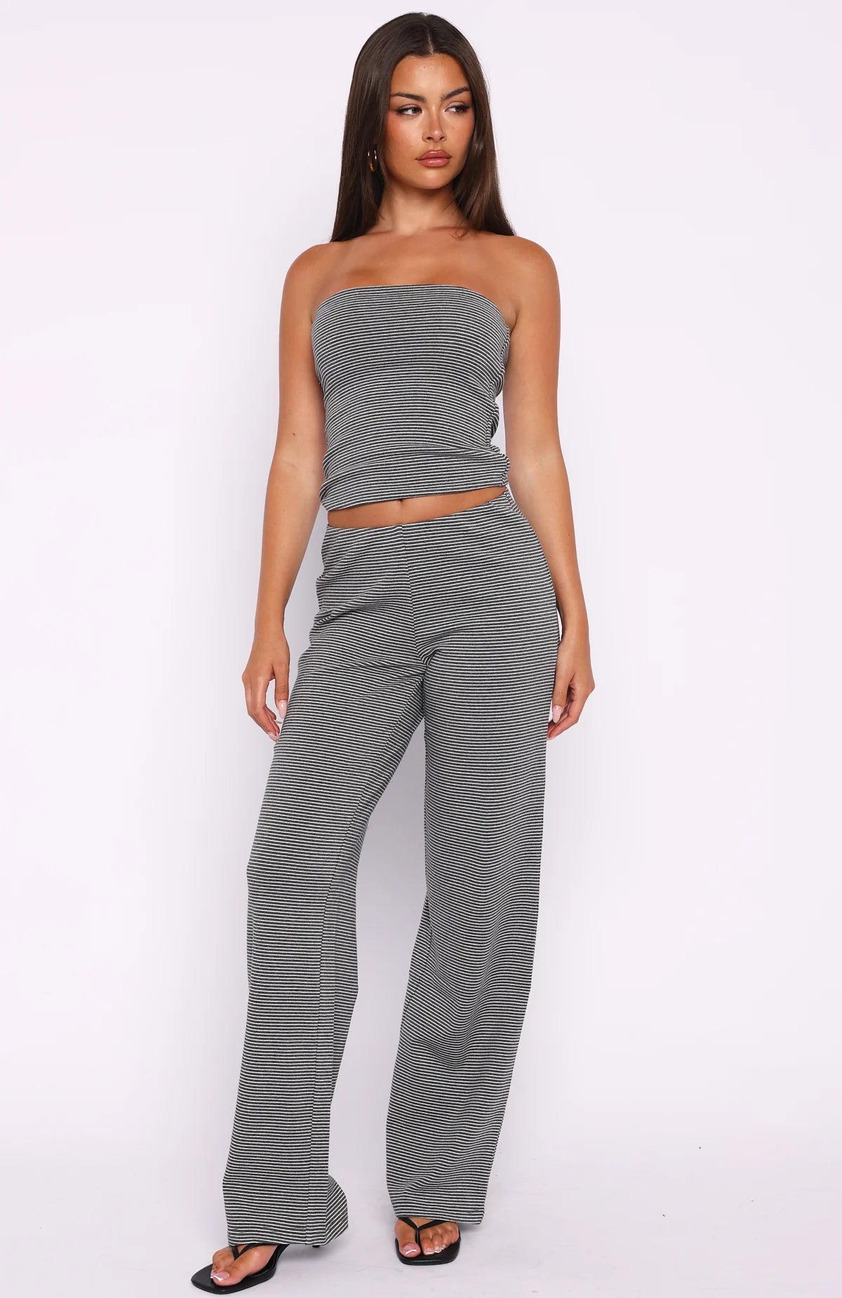 Happy It Happened Strapless Top Grey White Stripe