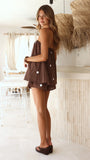 Calliope Strapless Top and Shorts Set Brown White Polka